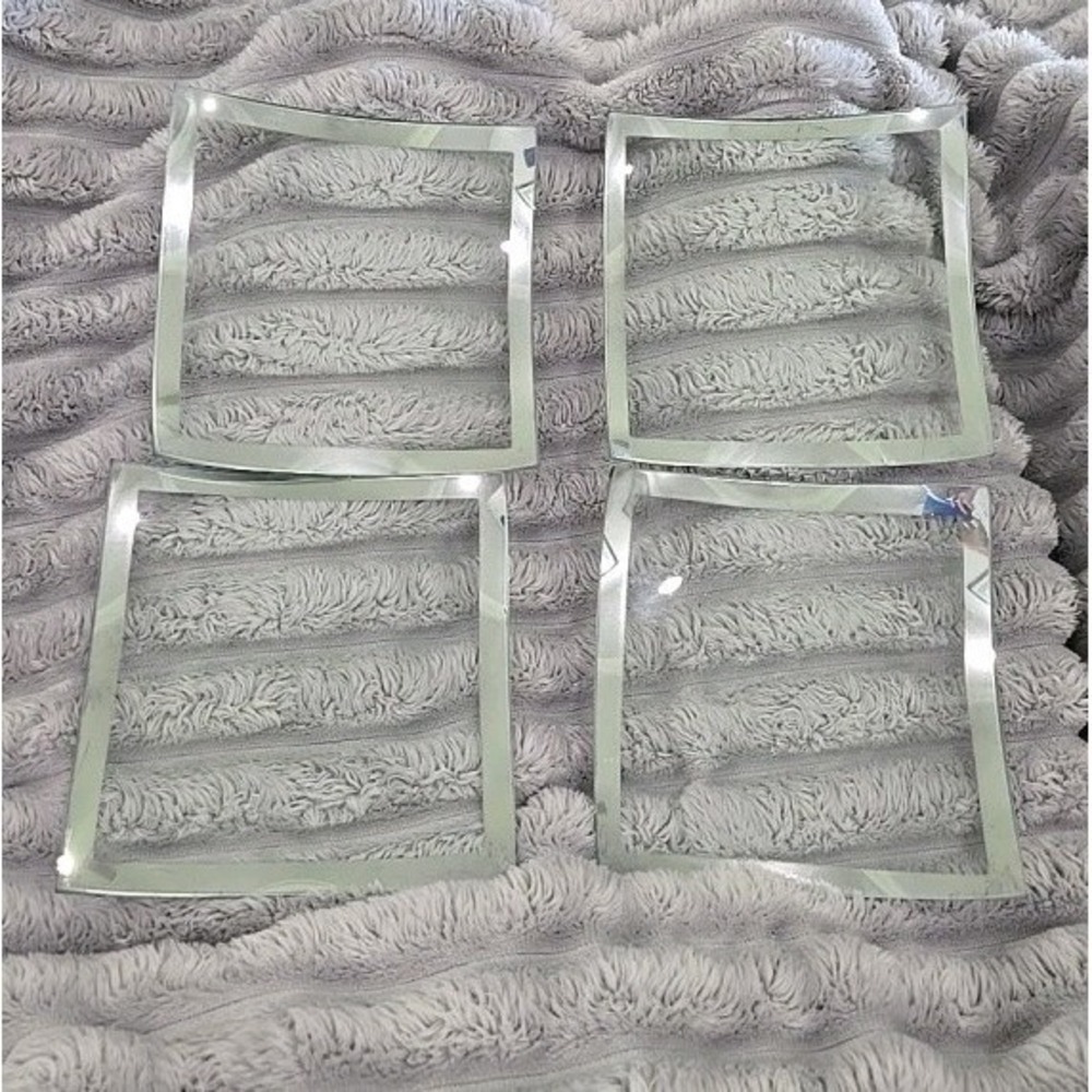 MCM squre 6 in glass side/dessert plates Chrome trim-slight wear (see pictures)